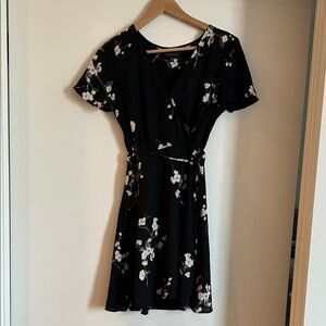 Dynamite Black Floral Wrap Mini Dress
